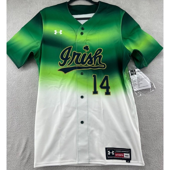 Under Armour Other - Under Armour Jersey Mens Medium Notre Dame Baseball #14 Green Throwback Pullover
